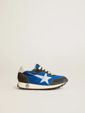 Marathon Young en nylon bleu avec étoile imprimée et languette en cuir au talon