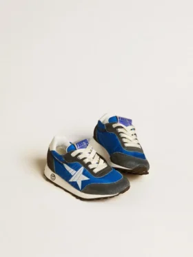 Marathon Young en nylon bleu avec étoile imprimée et languette en cuir au talon
