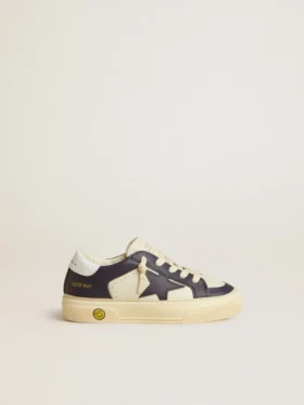 May Junior en cuir blanc et bleu avec étoile et languette de talon en cuir