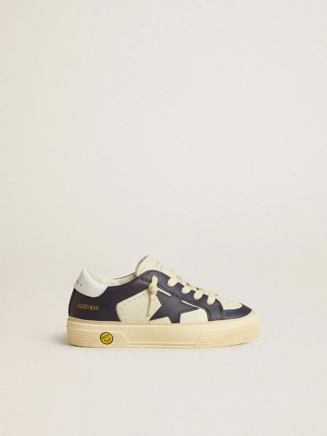 May Junior en cuir blanc et bleu avec étoile et languette de talon en cuir