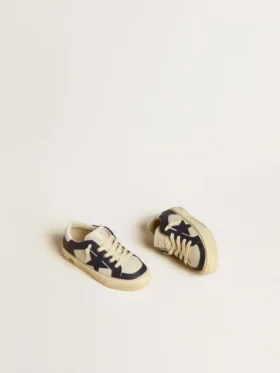 May Junior en cuir blanc et bleu avec étoile et languette de talon en cuir