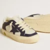May Junior en cuir blanc et bleu avec étoile et languette de talon en cuir