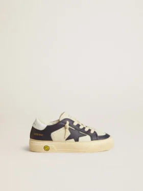 May Young en cuir blanc et bleu avec étoile en cuir et languette au talon
