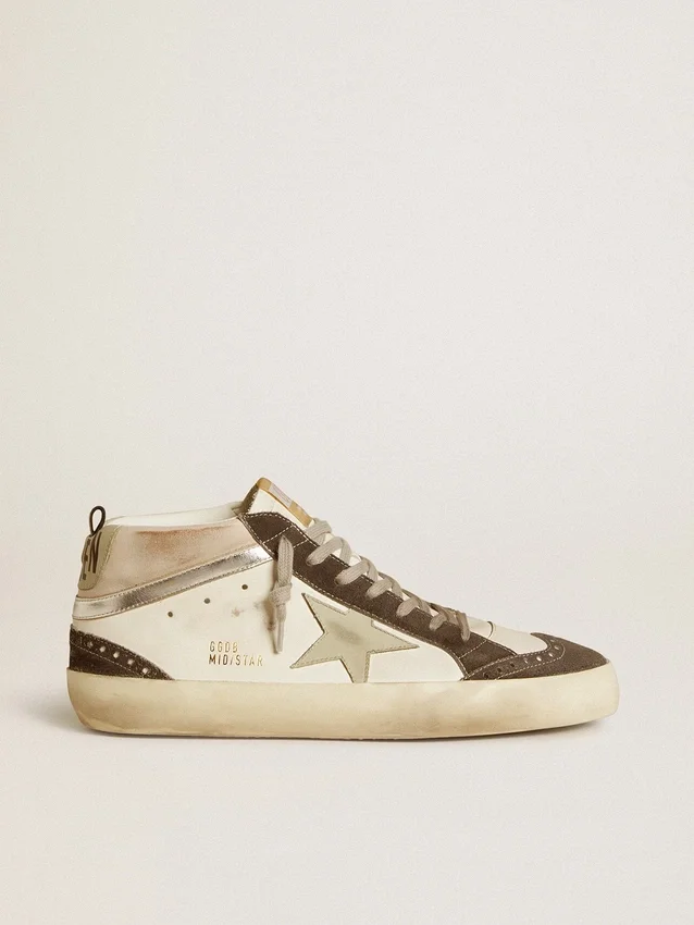Mid Star avec étoile en cuir gris et bande en cuir argent métallisé