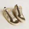 Mid Star avec étoile en cuir gris et bande en cuir argent métallisé