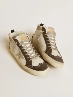 Mid Star avec étoile en cuir gris et bande en cuir argent métallisé