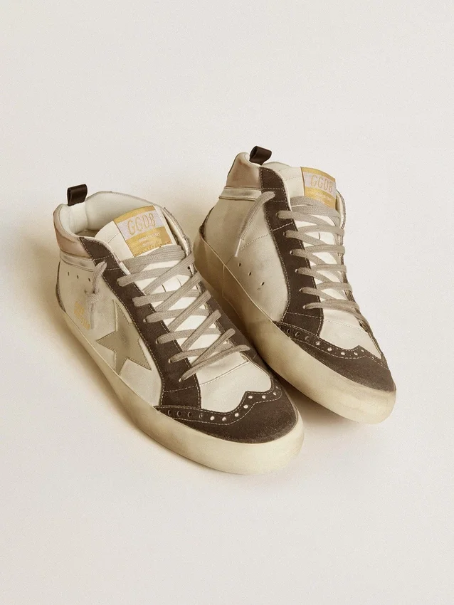 Mid Star avec étoile en cuir gris et bande en cuir argent métallisé