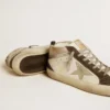 Mid Star avec étoile en cuir gris et bande en cuir argent métallisé