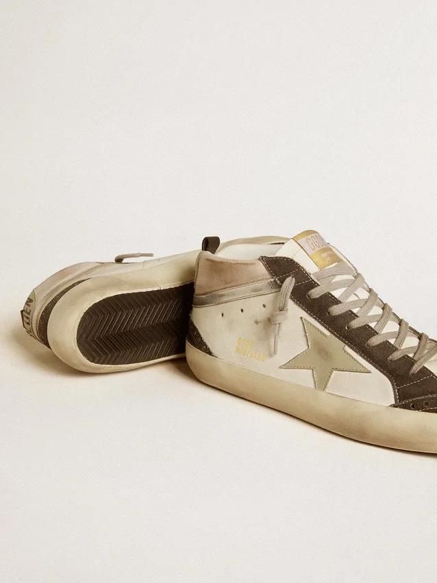 Mid Star avec étoile en cuir gris et bande en cuir argent métallisé