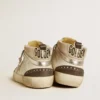 Mid Star avec étoile en cuir gris et bande en cuir argent métallisé