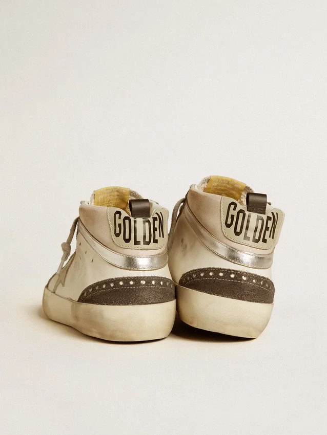 Mid Star avec étoile en cuir gris et bande en cuir argent métallisé