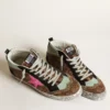 Mid Star en cuir de poney imprimé léopard avec étoile en cuir fuchsia