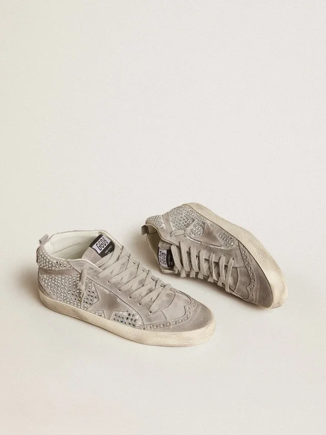 Mid Star en daim argenté avec cristaux Swarovski et étoile en daim