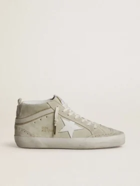 Mid Star en daim gris clair avec étoile en cuir blanc