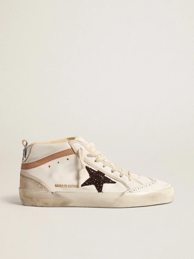 Mid Star en nappa avec étoile pailletée et empiècement en cuir nude