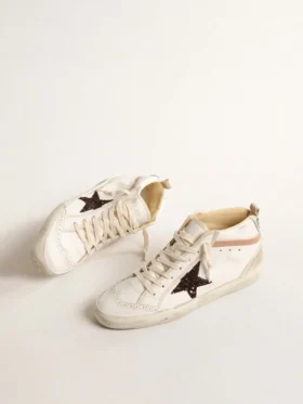 Mid Star en nappa avec étoile pailletée et empiècement en cuir nude