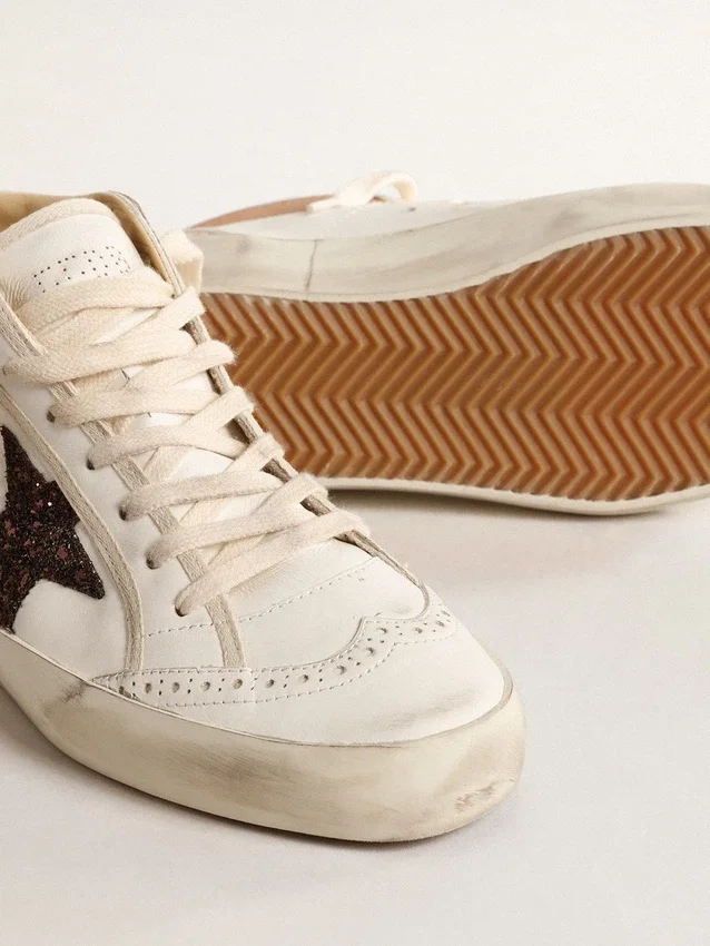 Mid Star en nappa avec étoile pailletée et empiècement en cuir nude