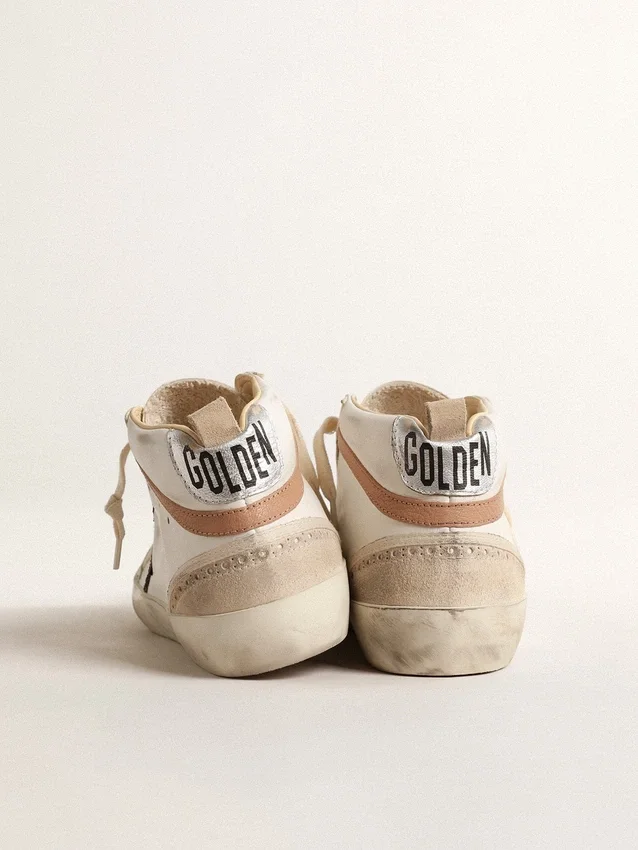 Mid Star en nappa avec étoile pailletée et empiècement en cuir nude