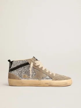 Mid Star en paillettes argentées avec étoile en daim et bande noire