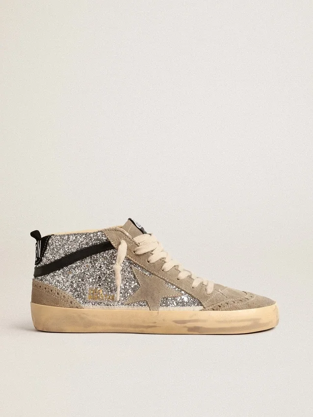 Mid Star en paillettes argentées avec étoile en daim et bande noire