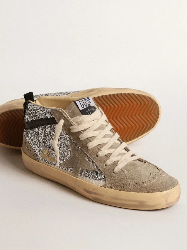 Mid Star en paillettes argentées avec étoile en daim et bande noire