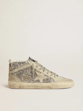 Mid Star en paillettes argentées avec étoile et bande en daim gris glacier