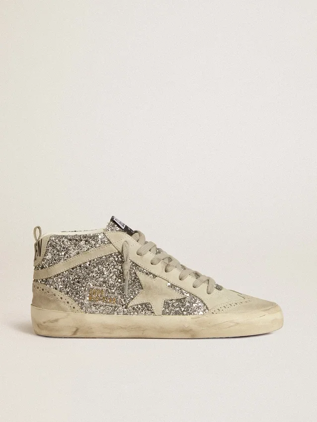 Mid Star en paillettes argentées avec étoile et bande en daim gris glacier