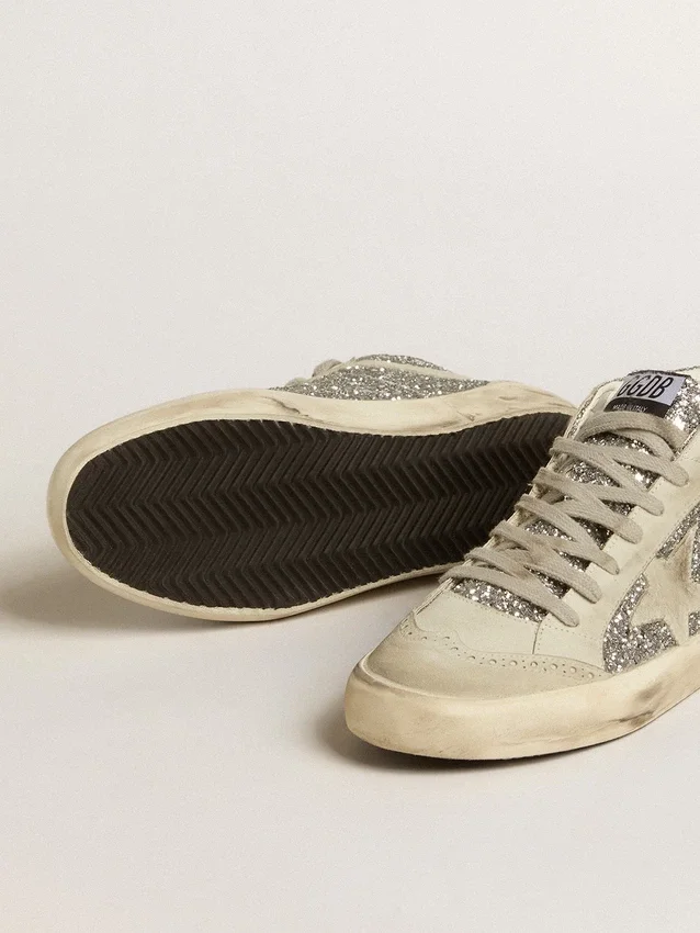 Mid Star en paillettes argentées avec étoile et bande en daim gris glacier