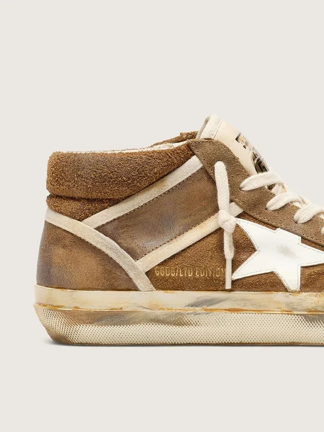 Mid Star LAB pour femme en daim couleur rouille avec une étoile en cuir blanc