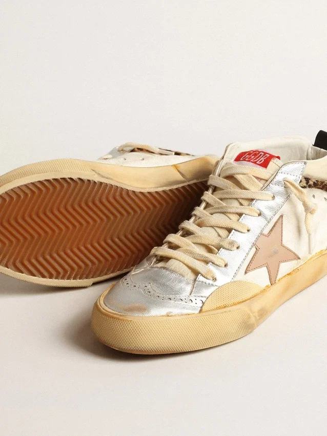 Mid Star LTD avec empiècements en cuir métallisé argenté et étoile rose