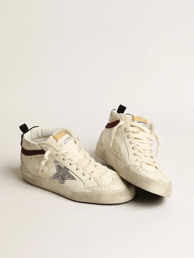 Mid Star LTD en cuir nappa blanc avec étoile pailletée argentée