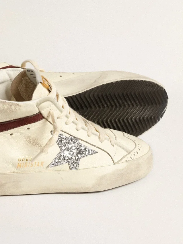 Mid Star LTD en cuir nappa blanc avec étoile pailletée argentée