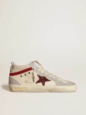 Mid Star pour femme en cuir avec étoile pailletée et empiècement en nubuck rouge