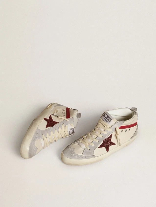 Mid Star pour femme en cuir avec étoile pailletée et empiècement en nubuck rouge