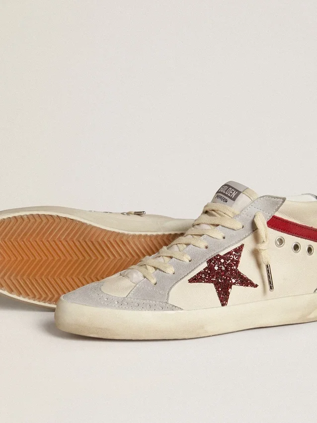 Mid Star pour femme en cuir avec étoile pailletée et empiècement en nubuck rouge