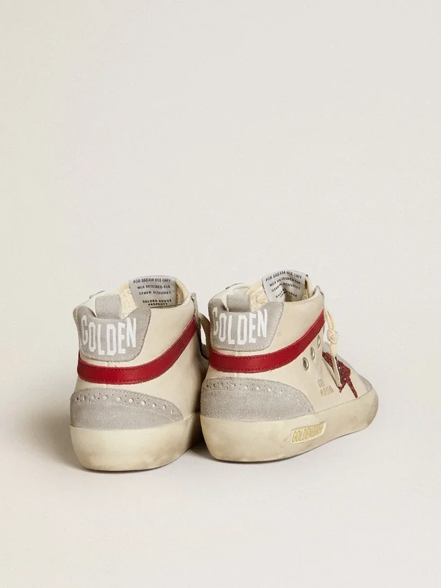 Mid Star pour femme en cuir avec étoile pailletée et empiècement en nubuck rouge