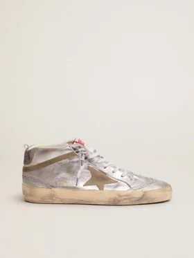 Mid Star pour femme en cuir laminé argenté avec étoile gris tourterelle