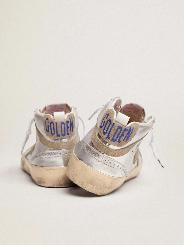 Mid Star pour femme en cuir laminé argenté avec étoile gris tourterelle