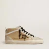 Mid Star pour femme en cuir Naplak beige avec étoile en peau de poney à imprimé léopard