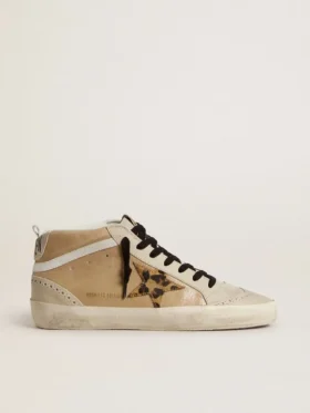 Mid Star pour femme en cuir Naplak beige avec étoile en peau de poney à imprimé léopard