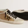 Mid Star pour femme en cuir Naplak beige avec étoile en peau de poney à imprimé léopard