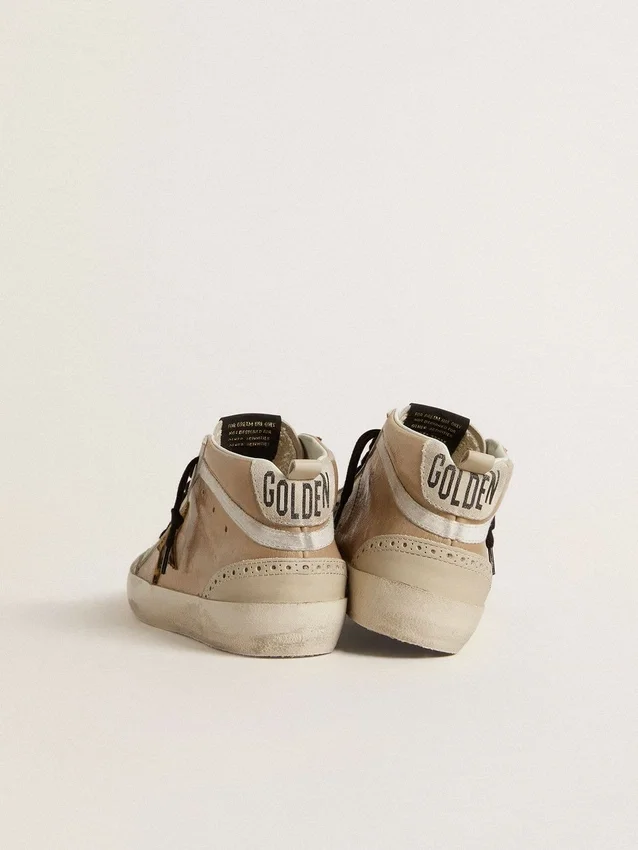 Mid Star pour femme en cuir Naplak beige avec étoile en peau de poney à imprimé léopard