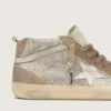 Mid Star pour femme en daim beige avec Swarovski argentés et étoile en cuir blanc