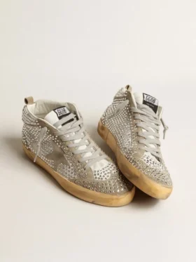 Mid Star pour femme en daim blanc et gris tourterelle, ornée de cristaux Swarovski