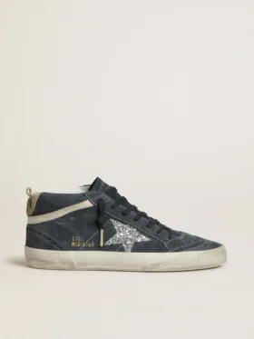 Mid Star pour femme en daim bleu pétrole avec étoile pailletée argentée et bande en coton