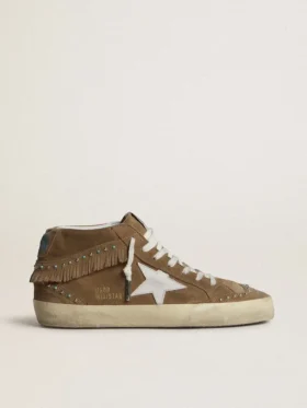 Mid Star pour femme en daim couleur tabac avec franges et clous