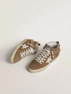 Mid Star pour femme en daim couleur tabac avec franges et clous