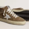Mid Star pour femme en daim couleur tabac avec franges et clous