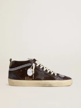 Mid Star pour femme en daim marron avec étoile en cuir et strass Swarovski