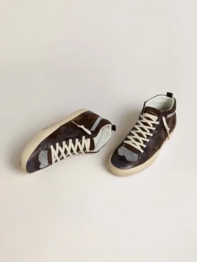 Mid Star pour femme en daim marron avec étoile en cuir et strass Swarovski